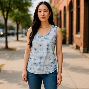 Donna Karan Blue & White Sleeveless Blouse / Top    size Small  NWOT